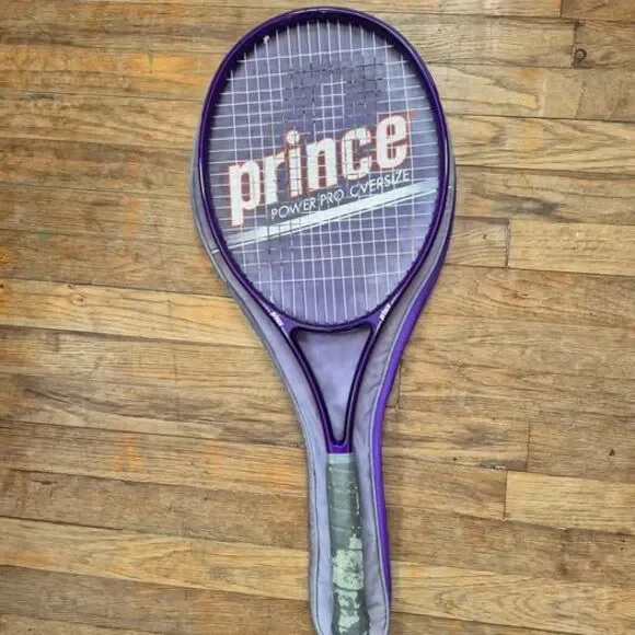 Vintage 1990 Prince Purple Power Pro Mid Plus Tennis Racket 4 3/8 Grip - w Bag
